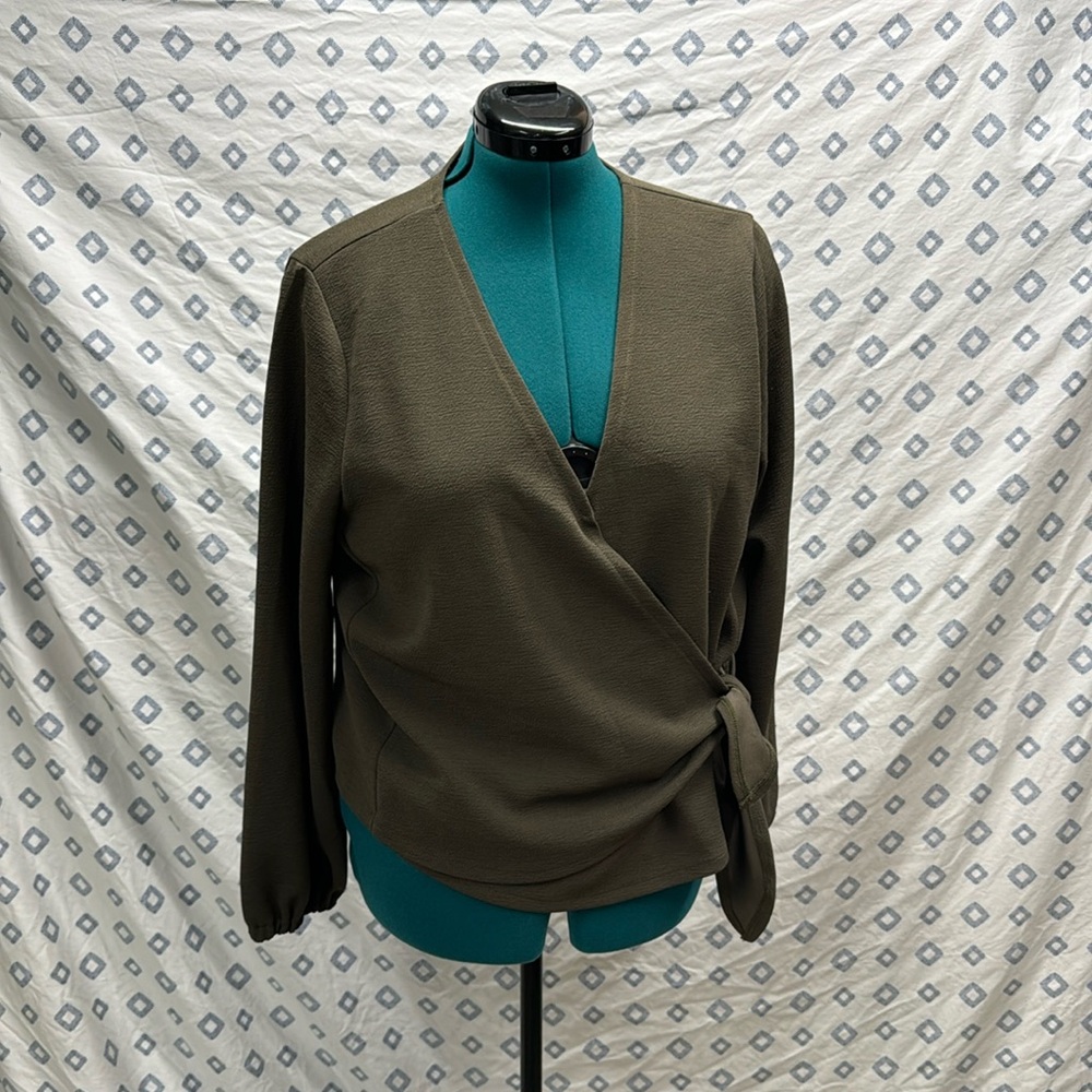 Madewell Olive Green Long Sleeve Faux Wrap Top XXL